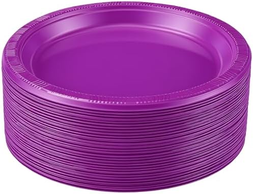 Plastic Plates 9 Inch Plastic Solid Round Party Dessert Dinner Plates for Weddings Party BBQs Birthday Camping and Anniversary (50, Purple) by Unknown