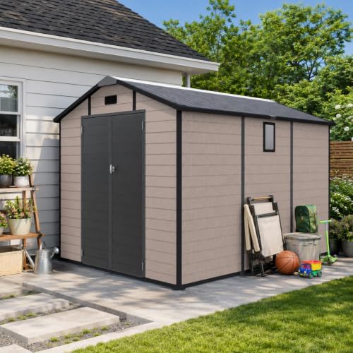 8x10 FT Plastic Outdoor Storage Shed with Lockable,Window & Floor,Champagne by Unknown