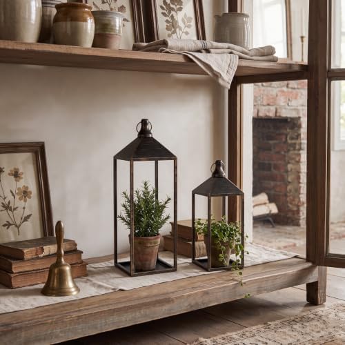 17" 13" Vintage Farmhouse Decorative Lanterns Indoor Outdoor with Candles - Image 4