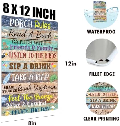 BEASTZHENG Porch Rules Sign Outdoor Metal Tin Sign Plaque Porch Signs Wall Art Porch Rule Wall Decor Relax Rustic Vintage Tin Iron Hanging Wall Gift for Farmhouse Patio Garden Door Decoration - Image 3