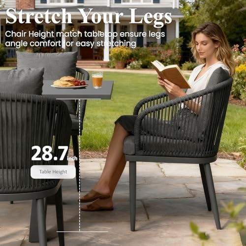 LayinSun 7 Pieces Outdoor Patio Dining Set, Aluminium Rectangular Dining Table and Wicker Rattan Chairs Set for Outside Backyard, Poolside - Image 5