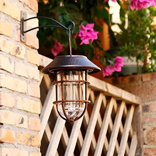 Solar Lantern Outdoor Hanging Solar Lights, Waterproof Metal Outdoor Lights with Clear Glass, LED Decorative Aluminum Wall Lantern with Hooks, Bronze - Image 3