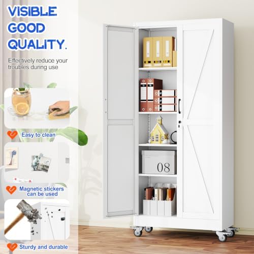 GAIOUS 71" Tall Metal Storage Cabinet with Lock and Wheels, Office Cabinet - Image 5