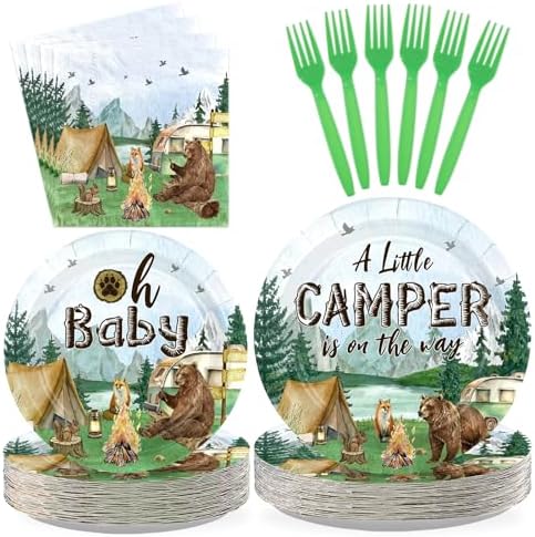 96 Pcs Camping Baby Shower Party Decorations for Boys Camper, Serves 24 by Greencian