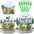 96 Pcs Camping Baby Shower Party Decorations for Boys Camper, Serves 24 by Greencian