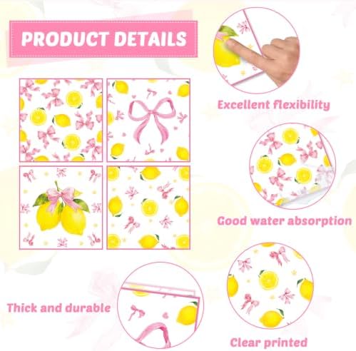 96 Pcs Pink Bow Lemon Party Decorations Pink Yellow Birthday Plates and Napkins Lemon Paper Plates Summer Disposable Tableware Set for Girls Women Bridal Baby Shower Wedding Supplies - Image 4
