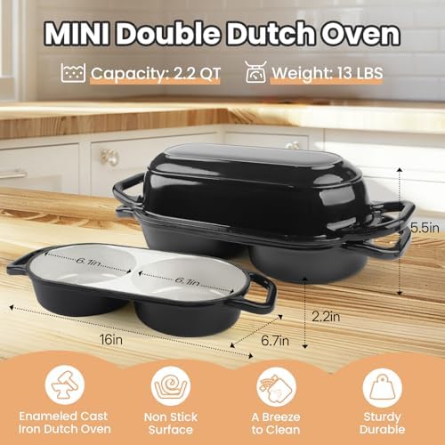 YONILL Mini Double Dutch Oven with Lid for Sourdough Bread Baking (Black) - Image 3