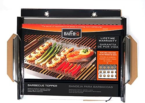Stainless Steel BBQ Grill Topper Pan Tray for Vegetables, Meats, Skewers & Seafood - Grill Pan for Gas & Charcoal Grills & BBQ - Outdoor Cooking, Grilling, Camping & Tailgating by Mr. Bar-B-Q 06032Y by MrBar-B-Q