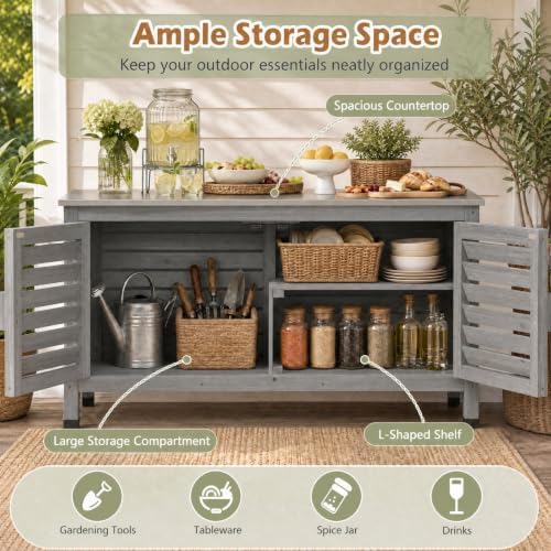 Goplus Patio Storage Cabinet, 2-Door Console Table (Gray) - Image 3
