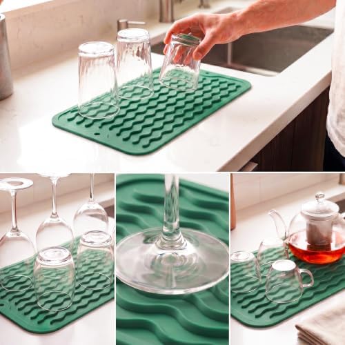 MicoYang Silicone Dish Drying Mat for Multiple Usage,Easy clean,Eco-friendly,Heat-resistant Silicone Mat for Kitchen Counter or Sink,Refrigerator or Drawer Liner Green S 12 inches x 6 inches - Image 4