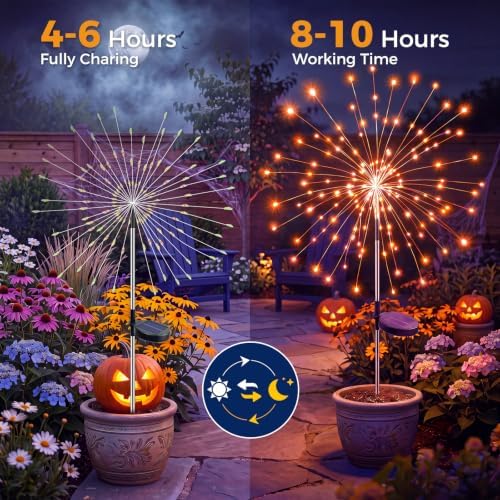 btfarm 4 Pack Solar Halloween Lights Outdoor, Orange+Purple Firework Light - Image 7