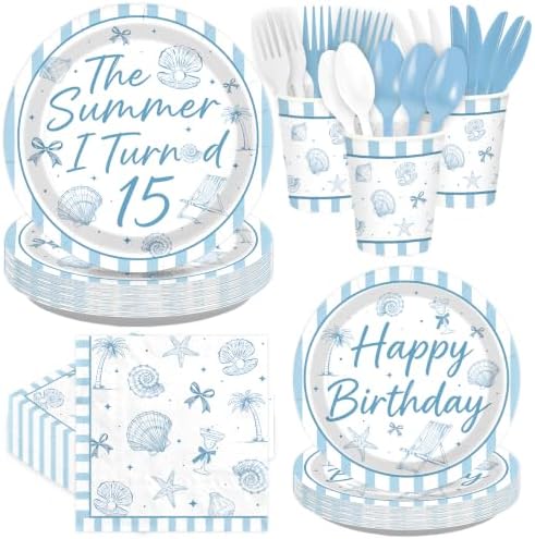 168 Pcs Summer 15th Seashell Birthday Party Decorations Serves 24 by Greencian
