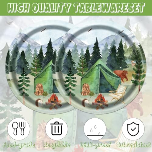 40pcs Camping Party Supplies,Adventure Party Decoration Supplies,Used for Happy Camper Party Decoration,Disposable Tableware for 20 People,Include 20 dinner plates,20 Napkin - Image 4