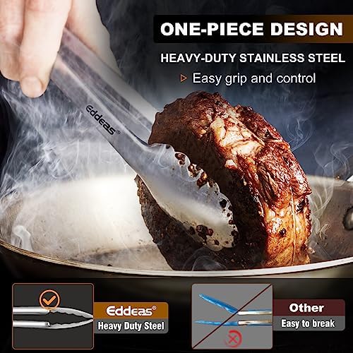Eddeas Tongs For Cooking - 7",9" and 12 inch Kitchen Tong Heat Resistant 600 Degrees Stainless Steel Tongs, Heavy Duty Metal Locking Tong, Perfect for Food, BBQ Red Set of 3 - Image 2
