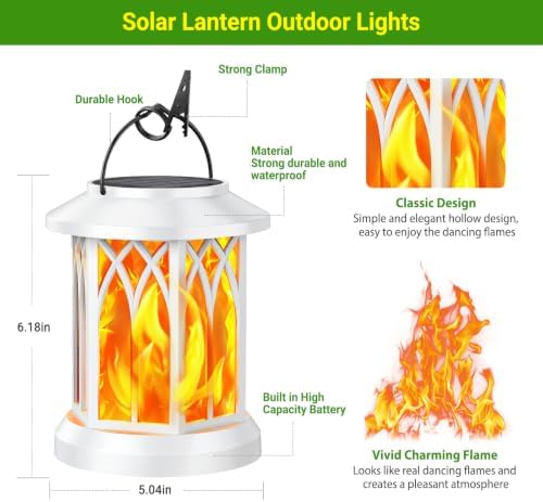 KOOPER 4 Pack Solar Lantern Outdoor Lights, Upgraded Flickering Flame Solar Lanterns Lights Outdoor Waterproof, Hanging Lantern Decorative, Solar Powered Lanterns for Yard Patio Garden Decor (White) - Image 5