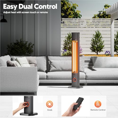 Patio Heater for Outdoor Use1500W, 8H Timer, Waterproof, Infrared Electric Protable Patio Heater, 8 Levels Heating for Garage Backyard Black - Image 5