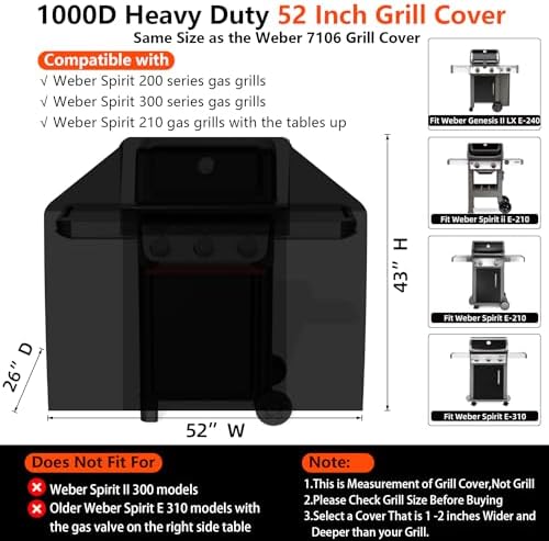 [Upgraded 1000D Heavy Duty Fabric] 52 inch Grill Cover for Outdoor Grill - Image 2