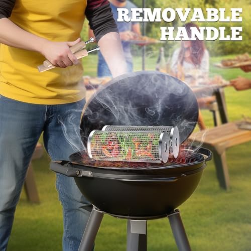 Rolling Grill Basket, Grilling Accessories, Outdoor Camping, Gifts for Men - Image 5
