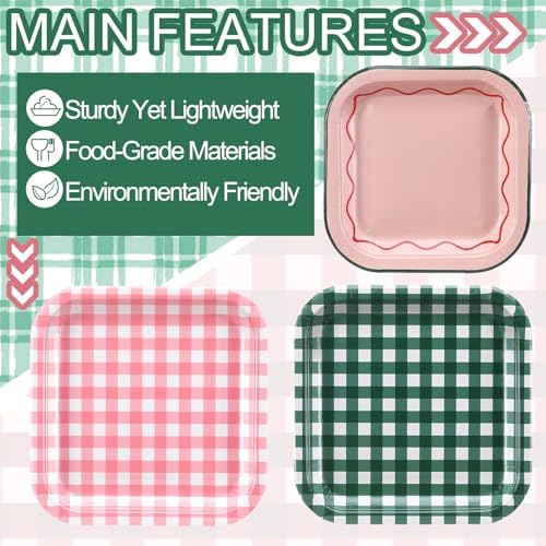Pickmesh 100 Pcs Camp Gingham Paper Plate Disposable Scalloped Plaid Plate - Image 5