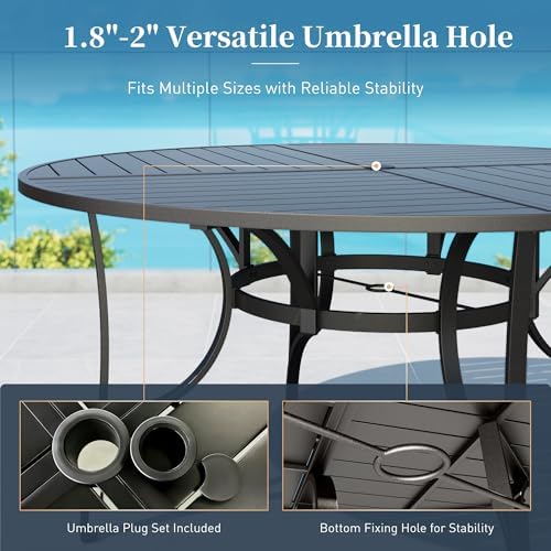 SUNSHINE VALLEY 9pc Patio Dining Set, 67" Round Table & 8 Brown Chairs - Image 6
