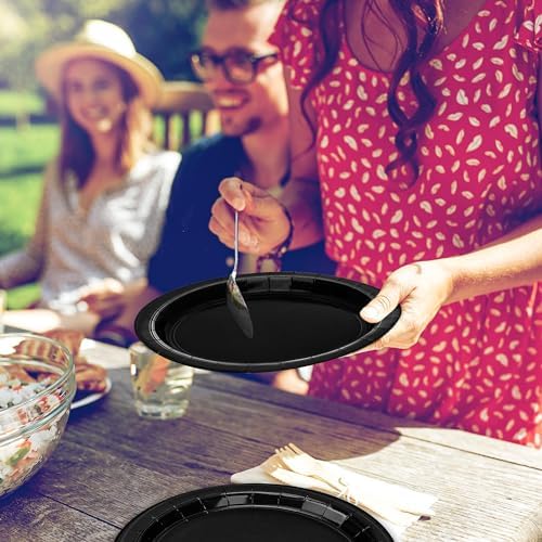 50 Pcs Paper Plates 9 Inches Black Plates, Disposable Party Tableware Set - Image 5