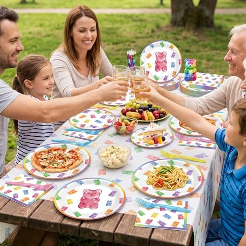 96PCS Candy World Party Paper Plates and Napkins Set for Candy Bear Party Paper Plates Disposable Decor Gummy Colorful Candies Bears Parties Set for Kids Sweet Shop Birthday Gatherings Decorations - Image 5