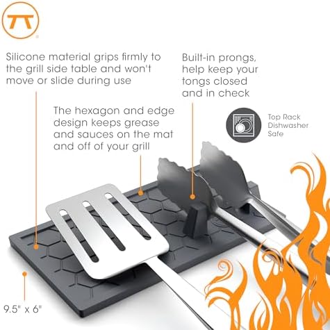 Outset Grill Mat Utensil Holder with Tong Station, 9.5" x 6", Silicone, Black - Image 6