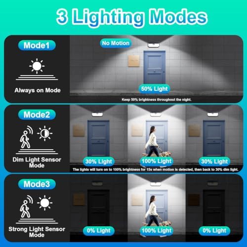 Solar Lights Outdoor Waterproof, 4-Pack Super Bright 388 LEDs Motion Sensor Security Lights with Lights Reflector and 3 Lighting Modes, Waterproof Solar Wall Lights for Patio, Deck, Fence, Garage - Image 3