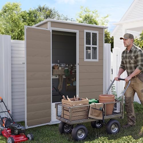 UDPATIO Outdoor Storage Shed 5x3 FT, Garden Resin Shed with Floor, Brown - Image 3