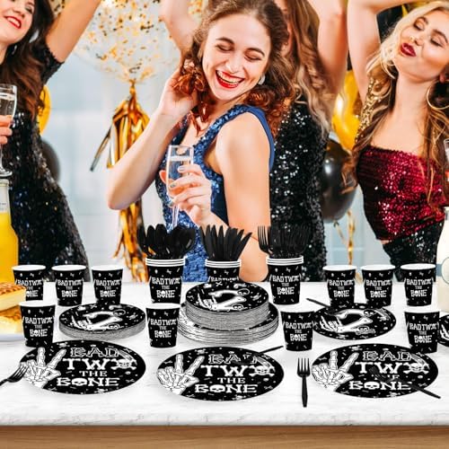 168Pcs Bad Two The Bone Birthday Party Supplies for Halloween Serves 24 - Image 5