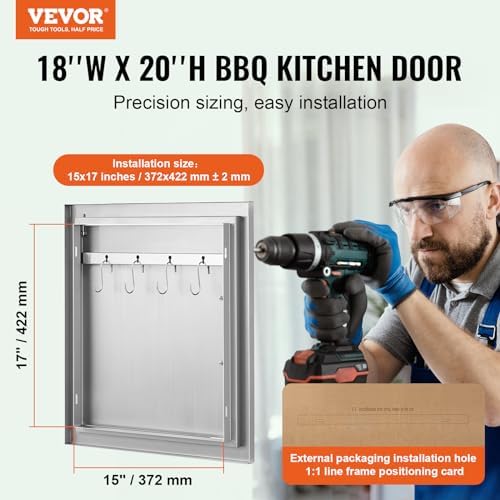 VEVOR BBQ Access Door - 18W x 20H Inch Stainless Steel Vertical Door for Grilling Station - Image 2