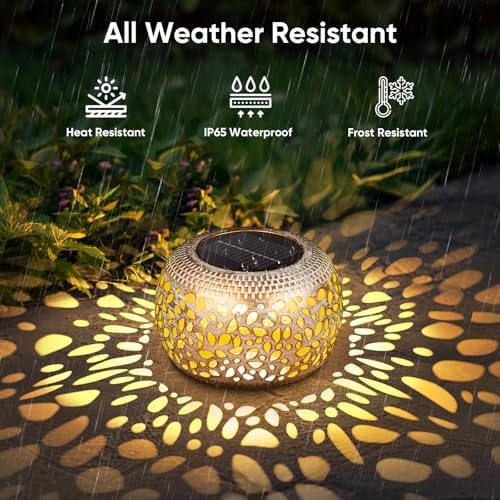 Solar Lanterns Outdoor Waterproof: 2 Pack White Gold Metal Table Decor - Image 5