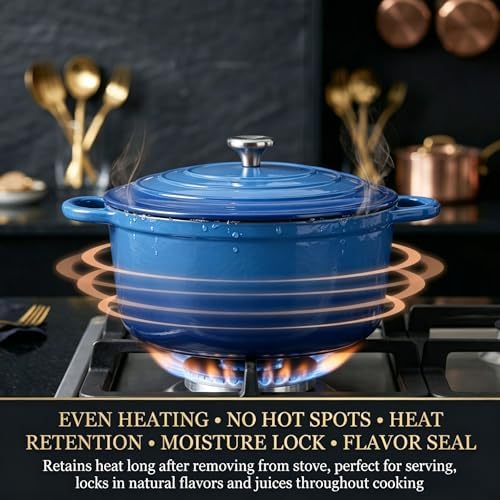 QuliMetal Enameled Cast Iron Cookware Set, 4-Piece Pots and Pans Set with Lids, 10.25" Skillet, 2QT Saucepan, 2.8QT & 4.8QT Dutch Ovens, Oven Safe to 500°F, All Stovetops Compatible - Cobalt Blue - Image 3