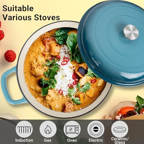 Enameled Cast Iron Dutch Oven, 3.8 Quart Dutch Oven Pot with Lid, Non Stick Cast Iron Pot, Round Oven Safe up to 500°F, Use for Marinate, Cook, Bake and Serve – Gradient Blue - Image 6