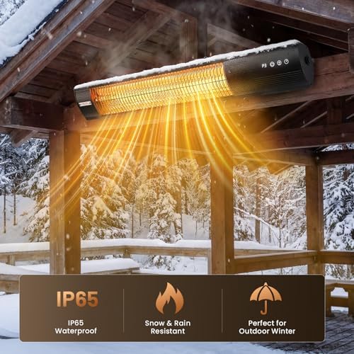 Electric Patio Heater, 1500W Outdoor Infrared Heater with Remote Control, 3 Heat Settings, IP65 Waterproof, 24H Timer, 2-Second Fast Heating for Patio, Garage, Restaurant & Indoor Use - Image 3