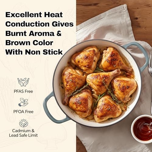 3 Quart Enameled Cast Iron Braiser, Non Stick Enameled Cast Iron Skillet with Lid, Dutch Oven Skillet with lid up to 500°F for Oven, Stove, Grill, Shallow Dutch Oven for Cook, Bake (Gray) - Image 2