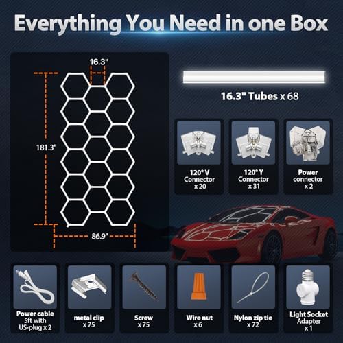 Hexagon Garage Lights: 476W 68 Pack 17 Grids LED Garage Lights - Easy Install 6500K Super Bright Honeycomb Light for Warehouse, Car Detailing Shop, Exhibition Hall, Gym - Image 6