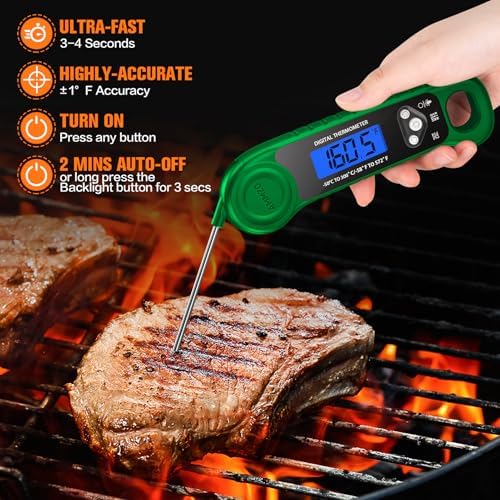AMMZO Digital Meat Thermometer for Grilling, Candy Thermometer Instant Read Food Thermometer Waterproof with Backlight for Cooking, Deep Fry, BBQ, Grill, Smoker and Roast (Green) - Image 2