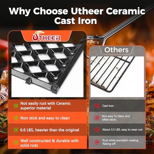 Utheer 17.5" Diamond Ceramic Cast Iron Grill Grate for Weber Spirit 300/400 - Image 6