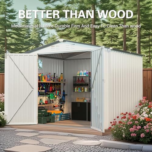 8x6FT Metal Storage Shed, Outdoor Garden Tool Shed, Galvanized Steel Lockable Backyard Organizer, Waterproof Weather Resistant Utility Storage House, Patio Courtyard Equipment Storage, Easy Assembly - Image 3