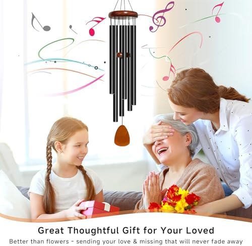Bursvik 42" Aluminum Wind Chimes for Outside (Black), Patio Zen Decor Gift - Image 2