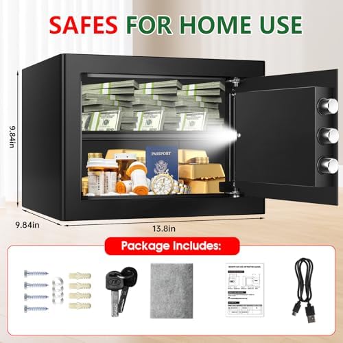 1.3 Cubic Feet Small Fire Safe Box for Home, Fireproof Safety Lock Box with Digital Keypad, Spare Keys and Removable Shelf, Personal Security Home Safes for Money, Jewelry, ID Documents - Image 4