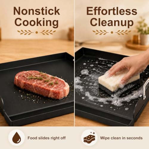 QuliMetal 17" x 13" Nonstick Coated Cast Iron Grill Griddle - Image 5
