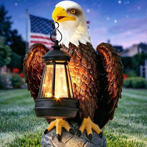 YDKOJGW American Bald Eagle Garden Statue with Solar Light,Outdoor Decor Sculpture,Perfect for Patio,Yard,Porch,Balcony,Distinctive Bald Eagle Home Decor,250 Anniversary USA Gift for Men Father by YDKOJGW