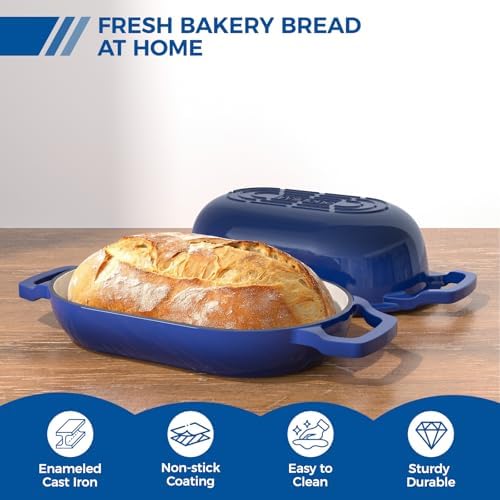 Wildone Enameled Cast Iron Dutch Oven Pot with Lid, Oval Bread Oven - Image 3