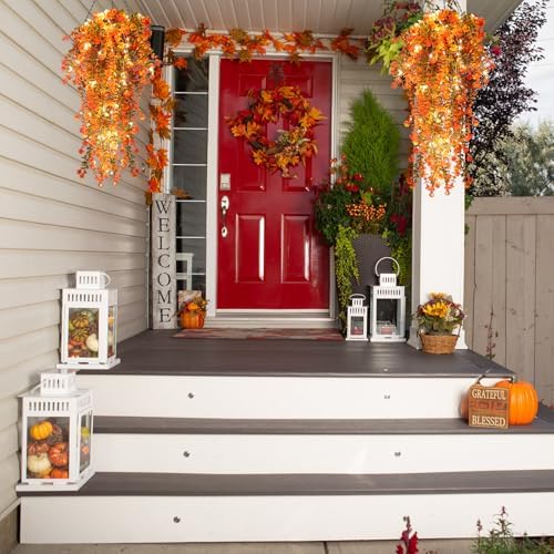 RECUTMS Fall Decor Artificial Flowers Faux Hanging Plants with Lights 3Pcs - Image 4