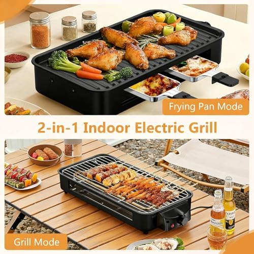 Electric Indoor Grill 1700W, 2 in 1 Smokeless Indoor Grill for Kitchen with Non-stick Removable Grill & Griddle Plate,Temperature Control Korean BBQ Grill with 3 Cheese Pans Dishwasher Safe - Image 2