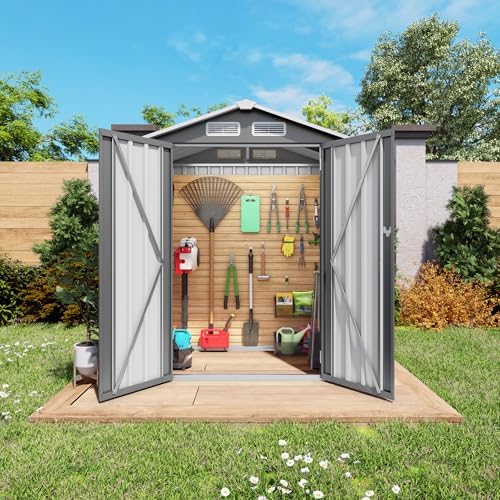 5x3x6FT Outdoor Storage Shed, Galvanized Steel Garden Shed with Lockable Door & Window, Waterproof Metal Tool Storage for Garden, Backyard, Patio, Lawn(Peak Roof) - Image 7