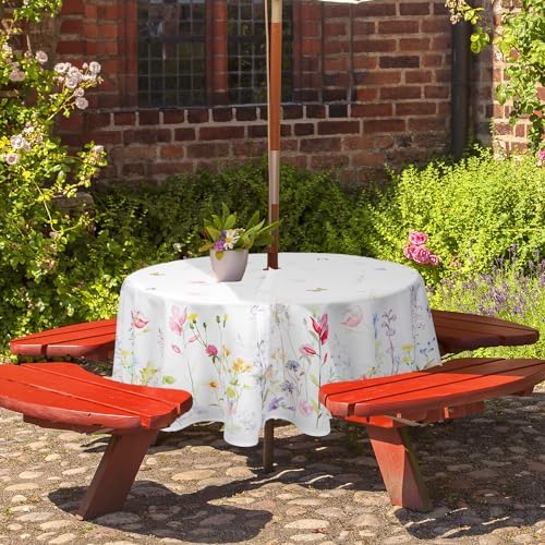 Round Outdoor Tablecloth with Umbrella Hole Umbrella Tablecloth Patio Tablecloths with Zipper for Courtyards, Terraces, and Beaches 60 in - Image 3