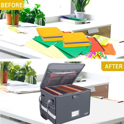 ENGPOW File Box with Lock, Fireproof Document Box with Zipper Lid, Collapsible File Organizer Storage Filing Cabinet with Handle, Portable Home Office Safe for Hanging Letter/Legal Folders, Grey - Image 6
